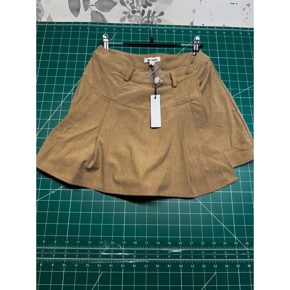 Day + Moon Tan Corduroy Mini Skort Womens Size S Camel Brown A-Line Skirt Shorts